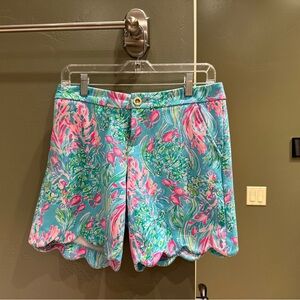 Lilly Pulitzer Turquoise and Pink Floral Scallop Hem Shorts